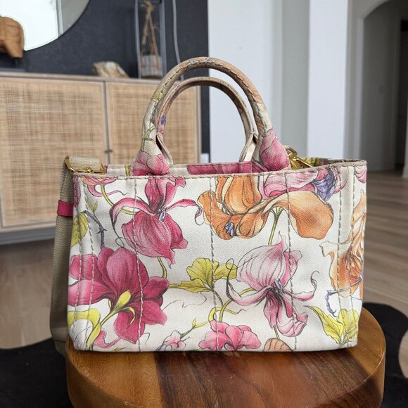 Authentic Rare Prada James Jean fairy 2-way floral canvas shoulder tote - Picture 1 of 11